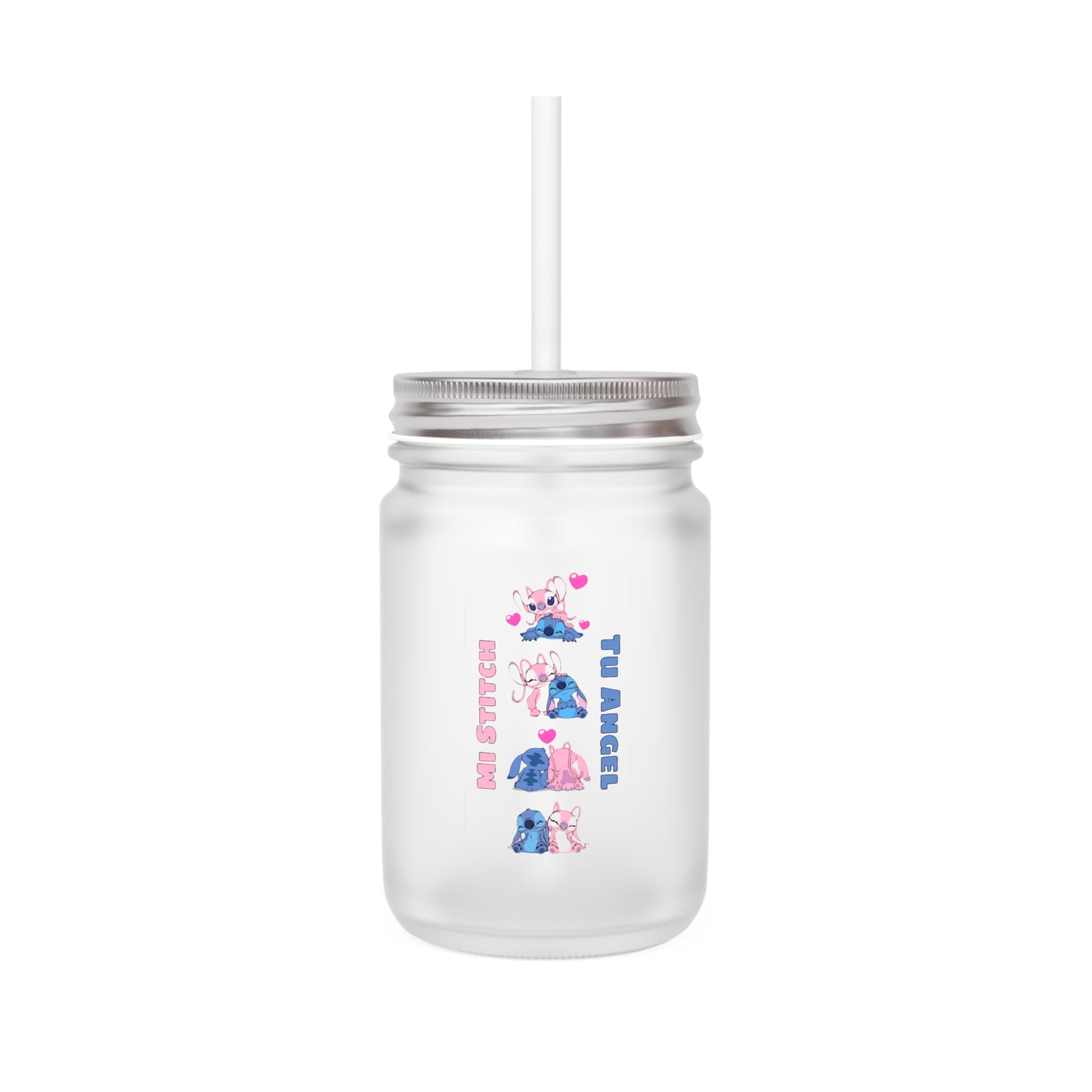 Mi Stitch, Tu Angel – Gefrostetes Einmachglas mit Strohhalm